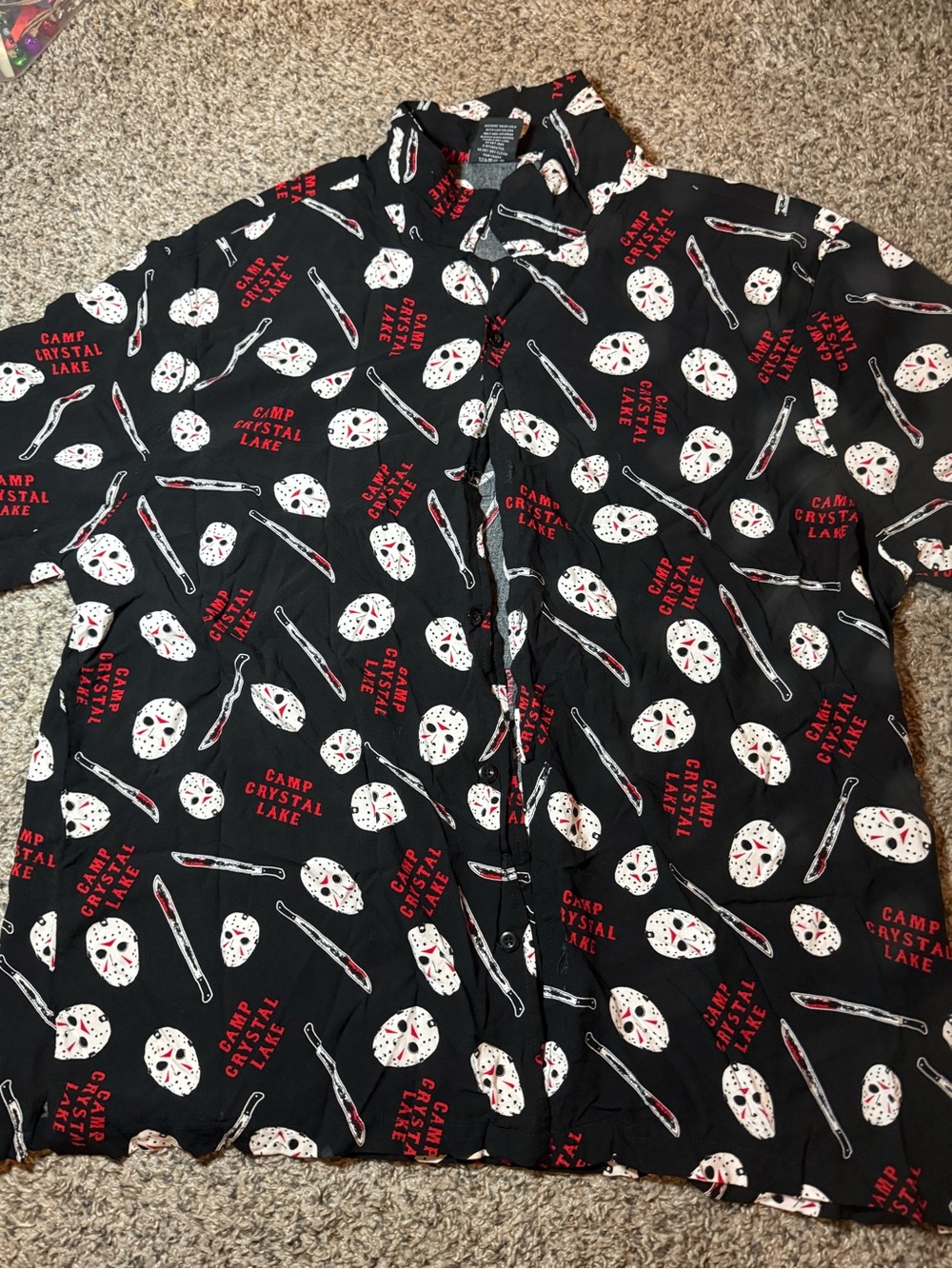 Hot Topic Black Button-Up Shirt with White & Red Horror Print